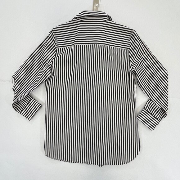 SOLD NWT CHICOS Size 0P Petite Small No-Iron Long Sleeve White Striped Shirt - Picture 4 of 16